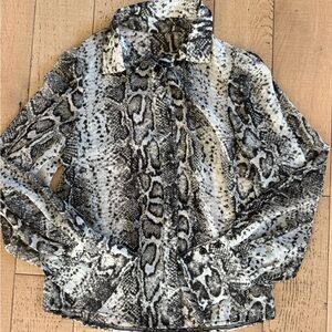Snakeskin Print sheer Button-Up Blouse